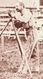Frederick A. Clark, checking his topographic equipment, Mount Shasta 1870, detail of a larger photo.