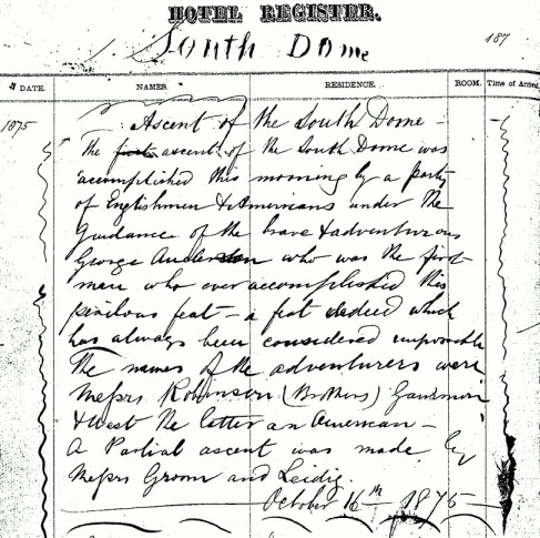 Entry from Casa Nevada hotel register on October 16, 1875